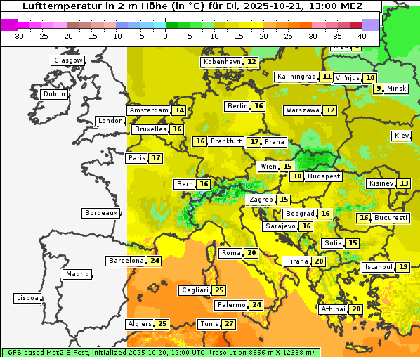 Temperatur, 21. 10. 2025