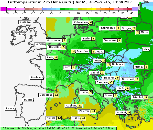 Temperatur, 15. 1. 2025