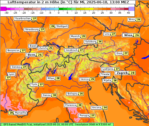 Temperatur, 18. 6. 2025