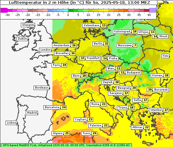Temperatur, 18. 5. 2025