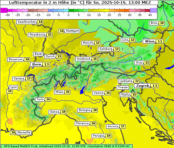 Temperatur, 19. 10. 2025