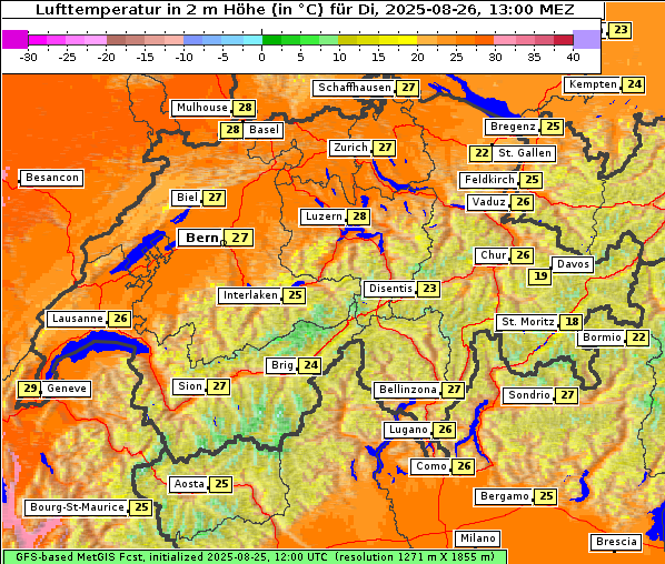 Temperatur, 26. 8. 2025