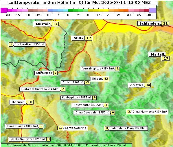 Temperatur, 14. 7. 2025