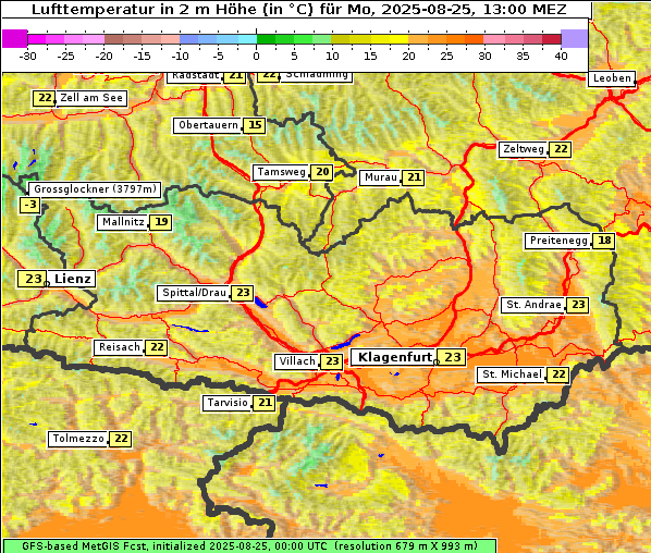 Temperatur, 25. 8. 2025