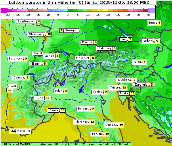 Temperatur, 29. 11. 2025
