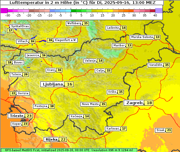 Temperatur, 16. 9. 2025