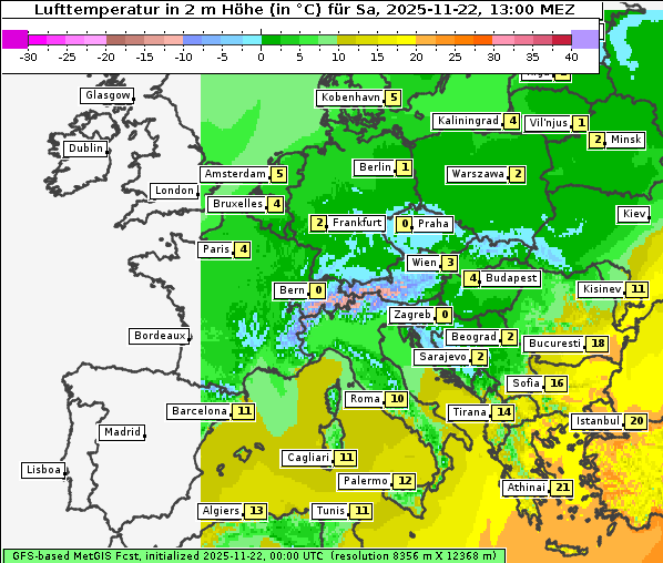 Temperatur, 22. 11. 2025
