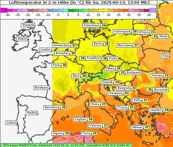 Temperatur, 14. 9. 2025