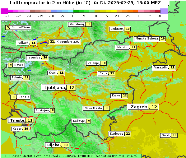 Temperatur, 25. 2. 2025