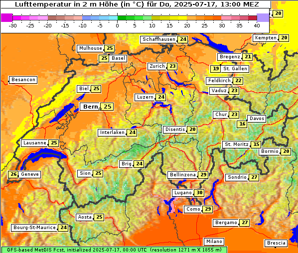 Temperatur, 17. 7. 2025