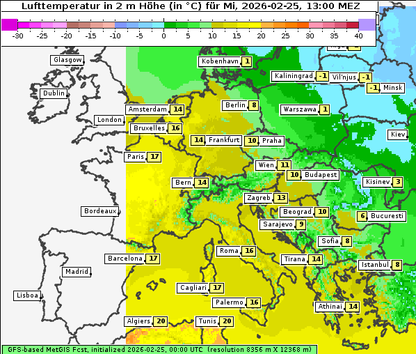 Temperatur, 25. 2. 2026