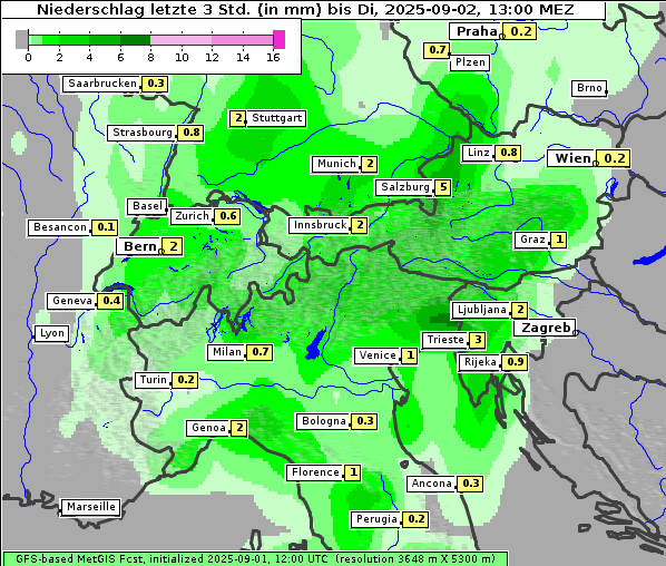 Niederschlag, 2. 9. 2025
