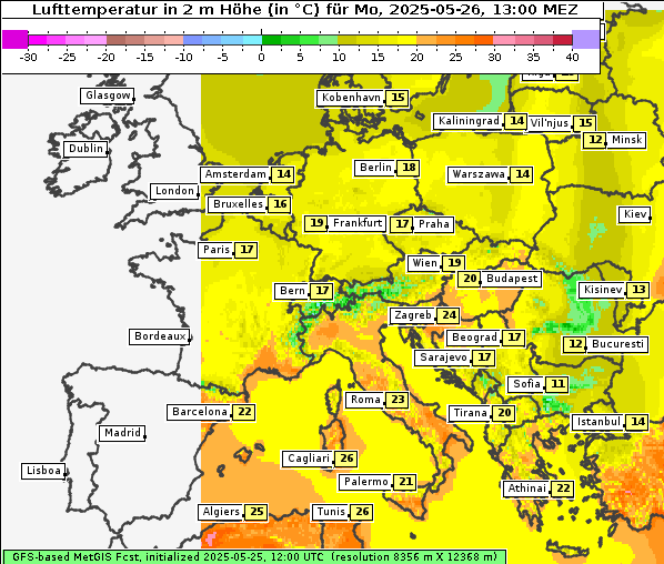 Temperatur, 26. 5. 2025