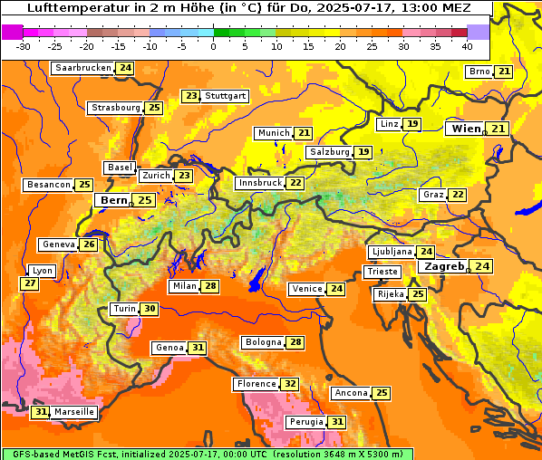 Temperatur, 17. 7. 2025