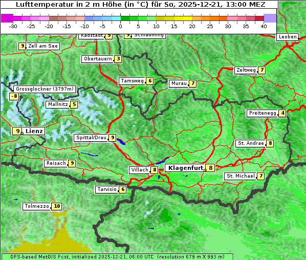 Temperatur, 21. 12. 2025