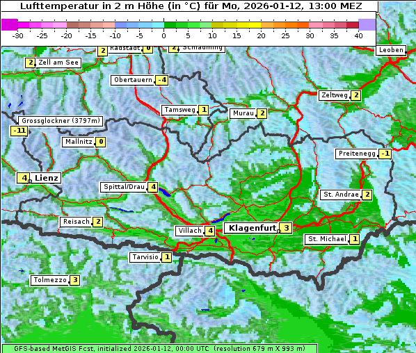 Temperatur, 12. 1. 2026