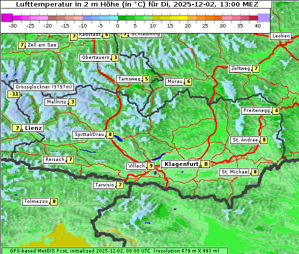 Temperatur, 2. 12. 2025