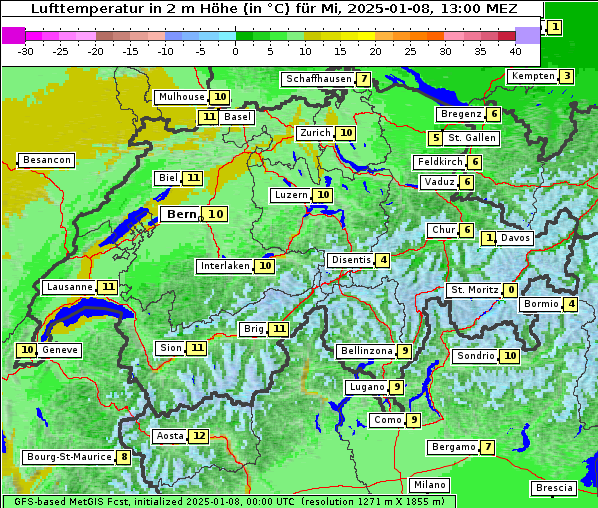 Temperatur, 8. 1. 2025