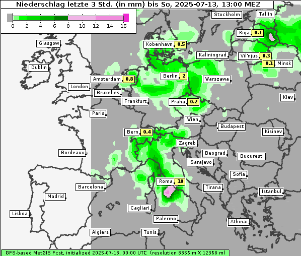 Niederschlag, 13. 7. 2025