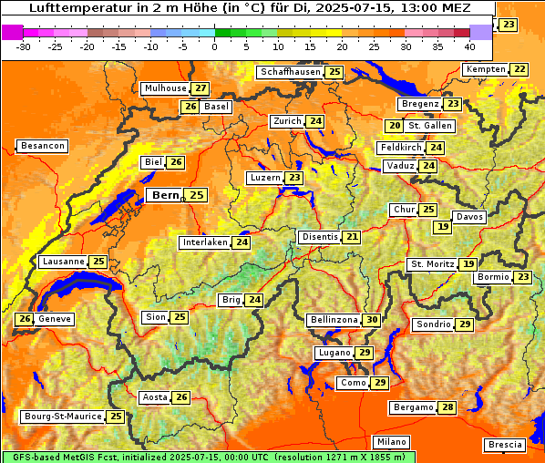 Temperatur, 15. 7. 2025
