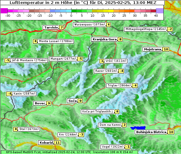 Temperatur, 25. 2. 2025