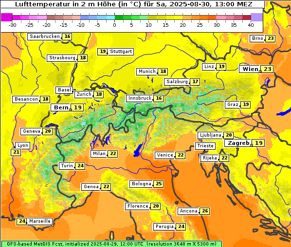 Temperatur, 30. 8. 2025
