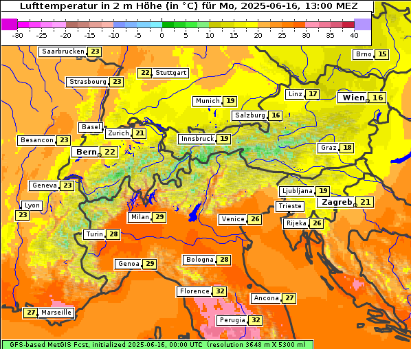 Temperatur, 16. 6. 2025