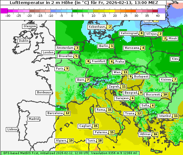 Temperatur, 13. 2. 2026