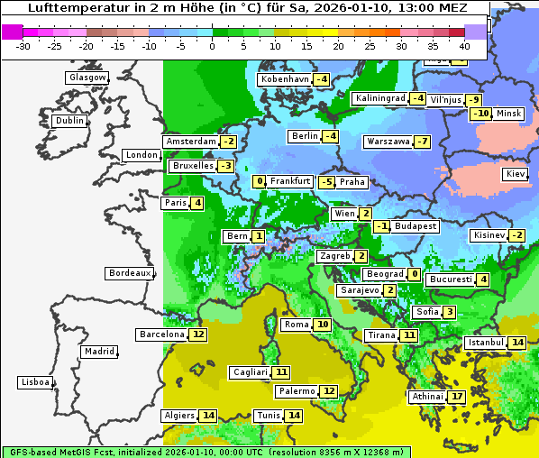 Temperatur, 10. 1. 2026