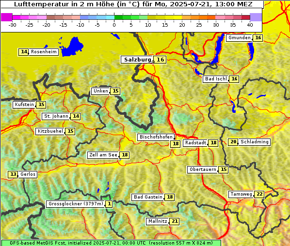 Temperatur, 21. 7. 2025