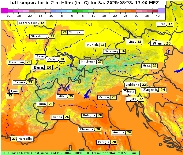 Temperatur, 23. 8. 2025