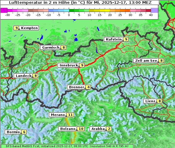 Temperatur, 17. 12. 2025