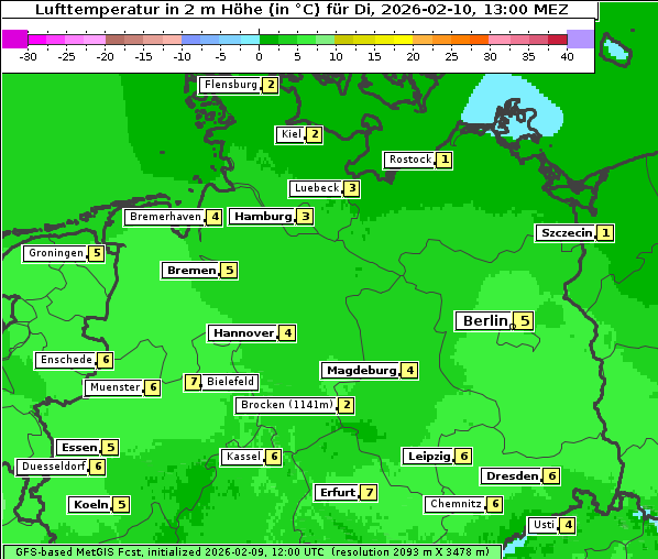 Temperatur, 10. 2. 2026