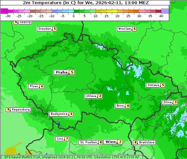 Temperatur, 11. 2. 2026