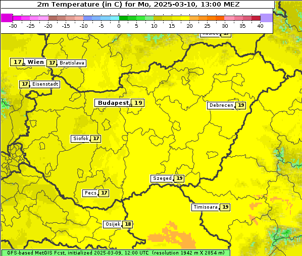 Temperatur, 10. 3. 2025