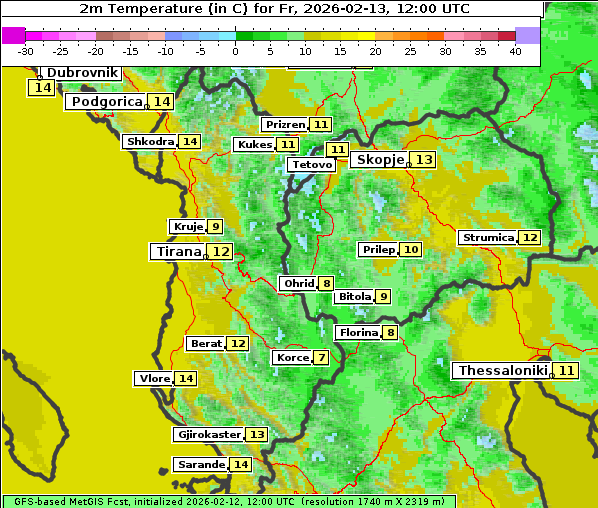 Temperatur, 13. 2. 2026