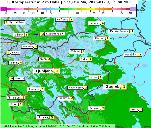 Temperatur, 12. 1. 2026