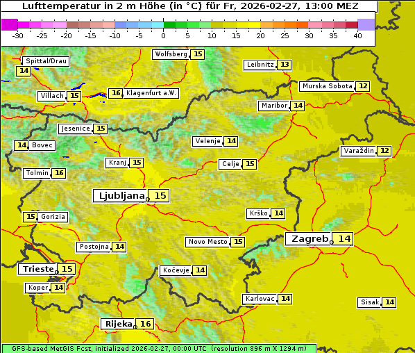 Temperatur, 27. 2. 2026