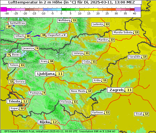 Temperatur, 11. 3. 2025