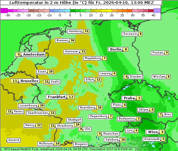 Temperatur, 10. 4. 2026