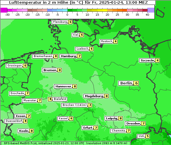 Temperatur, 24. 1. 2025