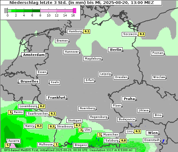 Niederschlag, 20. 8. 2025