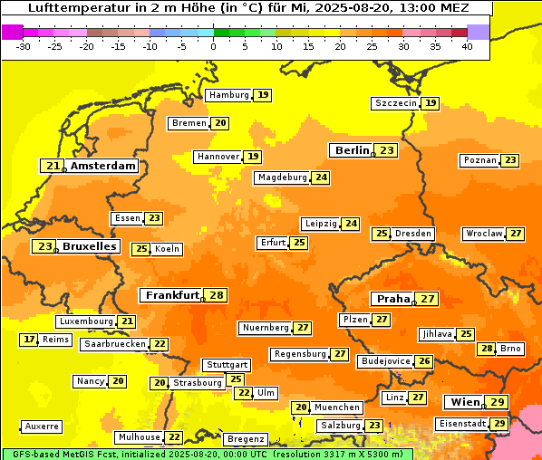 Temperatur, 20. 8. 2025
