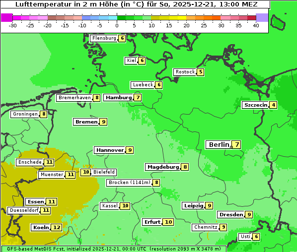 Temperatur, 21. 12. 2025