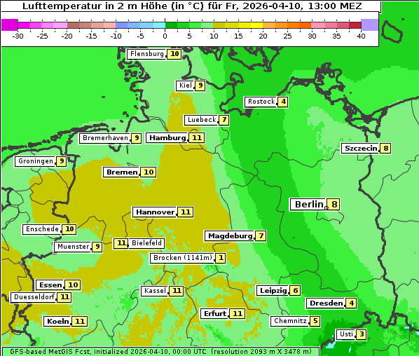 Temperatur, 10. 4. 2026