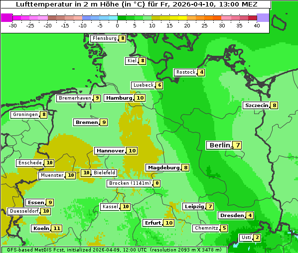 Temperatur, 10. 4. 2026