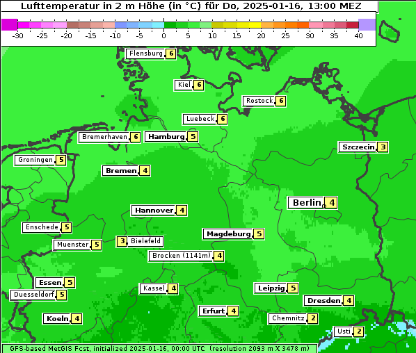 Temperatur, 16. 1. 2025