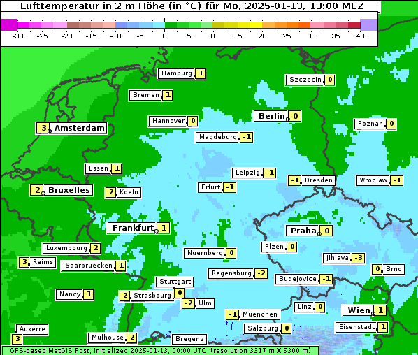 Temperatur, 13. 1. 2025