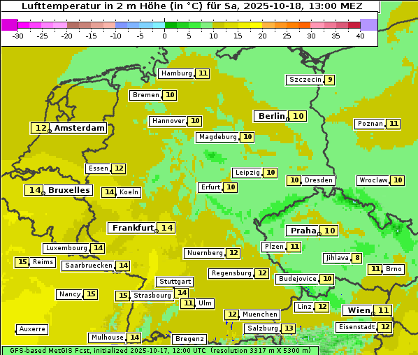 Temperatur, 18. 10. 2025