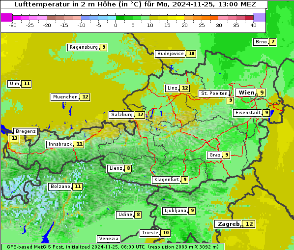 Temperatur, 25. 11. 2024